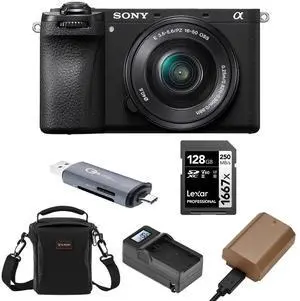 Sony Sony Alpha a6700 Mirrorless Camera Body with E PZ 16-50mm f/3.5-5.6 OSS Lens Bundle with Multi-Device Shoulder Bag, 128GB SD Card, OTG Card Reader, Extra Battery, Smart Charger with LCD Screen