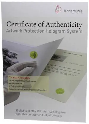 Hahnemuhle Certificate of Authenticity, A4, 25 Certificates, 50 Holograms