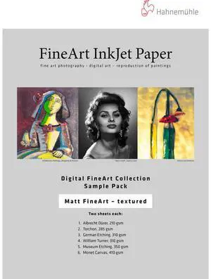 Hahnemuhle Matte FineArt Textured Paper Sample Pack, 13x19", DIN A3+, 10 Sheets