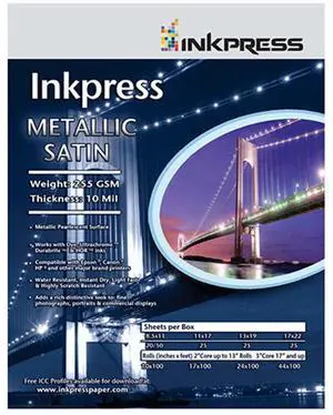 Inkpress Metallic Satin Inkjet Paper, 255 gsm, 10 mil, Metallic Pearlescent Surface, 5x7", 50 Sheets