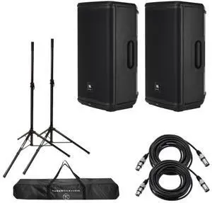 JBL JBL (2) EON715 15" 1300W Powered Portable PA Speaker with Bluetooth and DSP, Pair, Bundle with 2 Ultimate Support JamStands JS-TS50 6' Tripod-Style Speaker Stands, and 2x 25' XLR Cables
