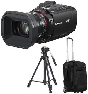 Panasonic HC-X1200 4K Camcorder, Bundle with 3-Section Aluminum Video Tripod and Roller Bag