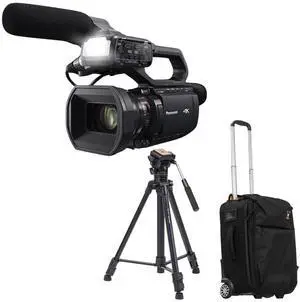 Panasonic HC-X2100 4K Camcorder, Bundle with 3-Section Aluminum Video Tripod and Roller Bag