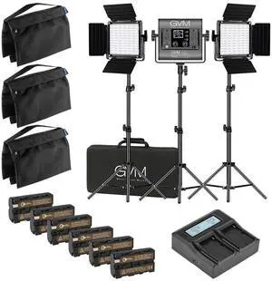 GVM 800D 40W Bi-Color RGB Studio Soft LED Panel 3-Light Kit,w/Batteries &Charger