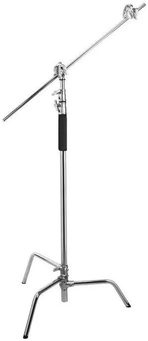 Flashpoint Flashpoint 10' C Light Stand on Turtle Base Kit with Two Tier Spring Loaded Riser Column, Two 3" Gobo Heads, Baby Pin and 40" Grip Arm, Chrome, a C Stand for Cinema and Still Studios