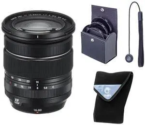 Fujifilm XF 16-80mm f/4.0 R OIS WR Lens, Bundle with 72mm Digital Essentials Filter Kit and 15x15" Lens Wrap