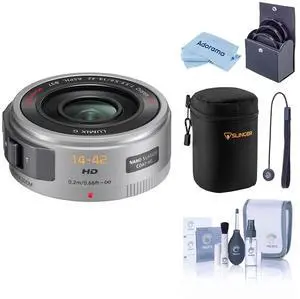 Panasonic LUMIX G X Vario PZ 14-42mm f/3.5-5.6 Aspherical Lens for Micro Four Thirds, Silver, Bundle with 37mm Filter Kit, Lens Case, Cleaning Kit, Lens Cap Tether and Cleaning Cloth