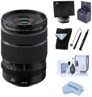 Fujifilm Fujinon GF 20-35mm f/4.0 R WR Lens, Black, Bundle with 82mm Filter Kit, Lens Wrap, Lens Cleaner, Lens Shade, Cleaning Kit, Lens Cap Tether and Cleaning Cloth