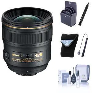 Nikon 24mm f/1.4G ED AF-S NIKKOR Lens, Bundle with 77mm Filter Kit, Lens Wrap, Cleaning Kit and Lens Cap Tether