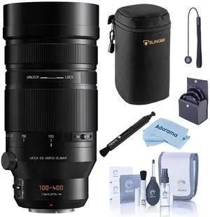 Panasonic Leica DG Vario-Elmarit 100-400mm f/4.0-6.3 II ASPH Lens, Bundle with Large Lens Case, 72mm Filter Kit, Lens Pen Lens Cleaner, Cleaning Kit, Small Cleaning Cloth and Lens Cap Tether