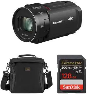 Panasonic HC-VX3 4K UHD Camcorder, Bundle with 128GB Memory Card and Shoulder Bag