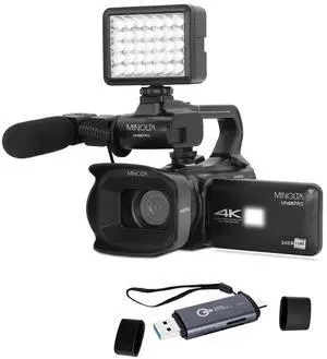 Minolta MN4KPRO 64MP 4K Ultra HD Autofocus Pro Camcorder Kit, Bundle with USB 3.0 Type-A and Type-C OTG Card Reader
