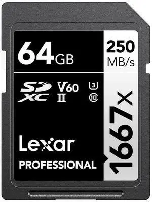 Lexar Professional 1667x 64GB SDXC UHS-II/U3 Memory Card #LSD64GCBNA1667
