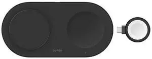 Belkin BoostCharge Pro 15W 3-In-1 Magnetic Qi2 Charging Pad with USB-C Apple Watch Charger, Black