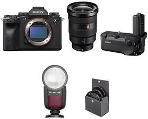 Sony Sony Alpha 1 Full Frame Mirrorless Digital Camera Bundle with FE 16-35mm f/2.8 GM Lens, VG-C4EM Vertical Grip, Speedlight, 82mm Filter Kit