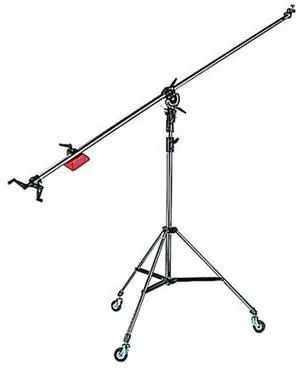Manfrotto 025BS Super Boom Arm with Pivoting Clamp 123, Counter Weight 022, Cable Clips and Cine Stand 008 with Casters, Black Anodized