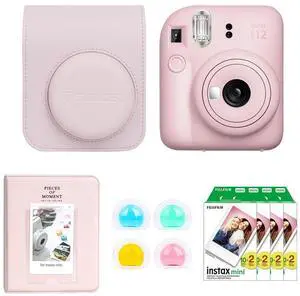Fujifilm Fujifilm Instax Mini 12 Instant Film Camera, Blossom Pink Bundle with Instax Mini Custom Case, Accessory Kit and Daylight Film, 4x Twin Pack (80 Exposures) ISO 800