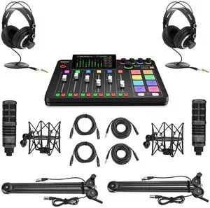 Rode RODECaster Pro II Production Studio Console, Bundle with 2x Turnstile Audio TAP300 Broadcast Microphones and 2x H&A Broadcast Arm