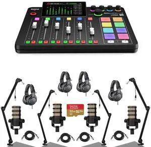 Rode Rode RODECaster Pro II Integrated Audio Production Studio Console Bundle with 4x PodMic Microphone, 4x ATH-M20x Professional Headphones, 4x H&A Broadcast Arm, 4x  XLR Cables, 32BG microSD Card