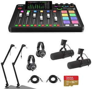 Rode RODECaster Pro II Integrated Audio Production Studio Console Bundle with 2x SM7B Mic, 2x ATH-M50x Headphones, 2x Broadcast Arm, 2x M to F XLR Cable, 32BG microSD Card