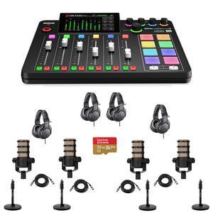 Rode RODECaster Pro II Integrated Audio Production Studio Console Bundle with 4x PodMic Microphone, 4x TAPH500 Headphones, 4x Mic Stand, 4x M to F XLR Cable, 32GB microSD Card
