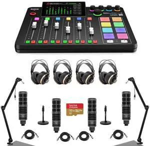 Rode Rode RODECaster Pro II Integrated Audio Production Studio Console Bundle with 4x Cardioid Dynamic Broadcast Microphone, 4x Headphones, 2x Broadcast Arm, 2x Mic Stand, 4x Cable, 32GB Memory Card