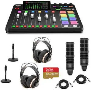 Rode RODECaster Pro II Integrated Audio Production Studio Console Bundle with 2x TAP300 Mic, 2x TAPH700 Headphones, 2x Mic Stand, 2x M to F XLR Cable, 32GB microSD Card