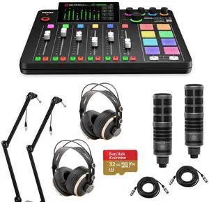 Rode RODECaster Pro II Integrated Audio Production Studio Console Bundle with 2x TAP300 Mic, 2x TAPH700 Headphones, 2x Broadcast Arm, 2x M to F XLR Cable, 32BG microSD Card