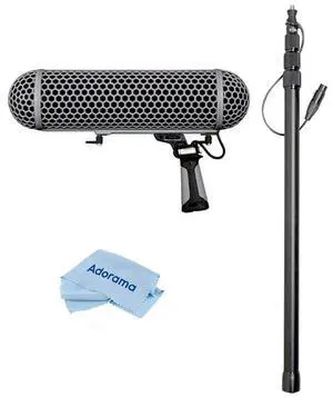Rode Blimp, Windshield / Shock Mount for NTG-1, NTG-2, NTG-3 Microphones - Bundle With K-Tek KE89CC 2'5in to 7'2in 4-Section Boom Pole Bottom, Fiber Optic Cleaning Cloth