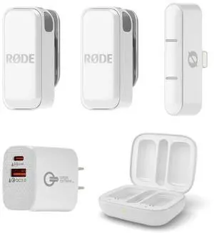 Rode Wireless Micro Ultra-Compact 2-Person Digital Wireless Microphone System with Lightning Connector, White, Bundle with Wall Charger