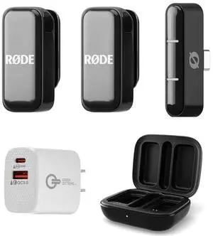 Rode Wireless Micro Ultra-Compact 2-Person Digital Wireless Microphone System with USB-C Connector, Black, Bundle with Wall Charger