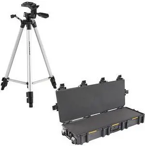 Pelican V730 Vault Tactical Rifle Case with Wheels, Black, Bundle with 3-Section Aluminum Tripod