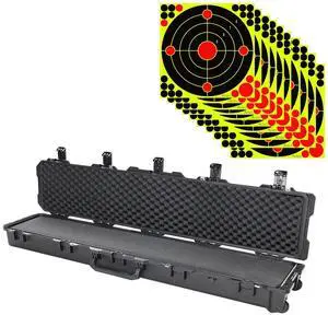 Pelican iM3410 Wheeled Long Rifle/Shotgun Case with Foam, Black, Bundle with 12x12" Splatter Shooting Target Stickers, 10-Pack