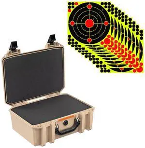 Pelican V300 Vault Large Firearm Case with Foam for Two Handguns, Tan, Bundle with 12x12" Splatter Shooting Target Stickers, 10-Pack