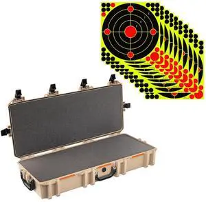 Pelican V700 Vault Takedown Rifle/Shotgun Case with Foam, Tan, Bundle with 12x12" Splatter Shooting Target Stickers, 10-Pack
