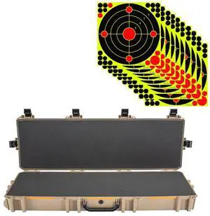 Pelican V800 Vault Double Wheeled Scoped Rifle Case, Tan, Bundle with 12x12" Splatter Shooting Target Stickers, 10-Pack