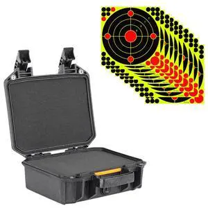 Pelican V100 Vault Small Pistol Case with Foam, Black, Bundle with 12x12" Splatter Shooting Target Stickers, 10-Pack