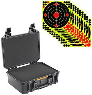 Pelican V200 Vault Medium Handgun Case with Foam, Black, Bundle with 12x12" Splatter Shooting Target Stickers, 10-Pack