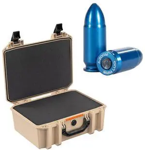 Pelican V300 Vault Large Firearm Case with Foam for Two Handguns, Tan, Bundle with 10x Lyman A-Zoom Snap Cap for 9mm Luger Centerfire Pistol, Blue