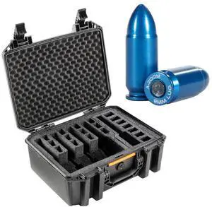 Pelican V300P Vault 5 Pistol Gun Case, Black, Bundle with 10x Lyman A-Zoom Snap Cap for 9mm Luger Centerfire Pistol, Blue