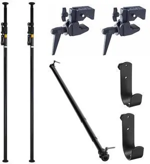 Flashpoint Basic Telepole Support System, Pair, Bundle with 2x U-Hook Cross Bar Holders, 9' Background Crossbar and Super Clamp