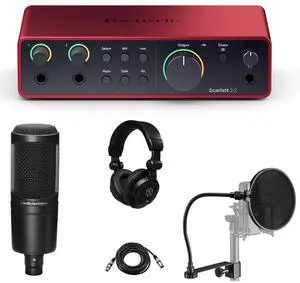 Focusrite Scarlett 2i2 2x2 3rd Gen+ Audio-Technica AT2020 + Pro Recording Bundle