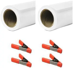 Savage 86"x18' Widetone Seamless Background Paper, Super White, 2-Pack, Bundle with 4x 1-1/4x1" Steel Spring Orange Clamp