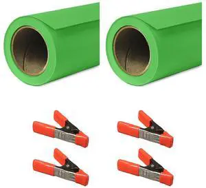 Savage 53"x18' Widetone Seamless Background Paper, Tech Green, 2-Pack, Bundle with 4x 1-1/4x1" Steel Spring Clamp, Orange Savage 53"x18' Widetone Seamless Background Paper, Tech Green, 2-Pack, Bundle with 4x 1-1/4x1" Steel Spring Clamp, Orange