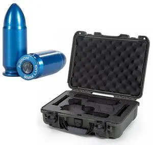 Nanuk 910 2Up Glock Pistol Case for Two Glock Pistols and Two Magazines, Olive, Bundle with 10x Lyman A-Zoom Snap Cap for 9mm Luger Centerfire Pistol, Blue