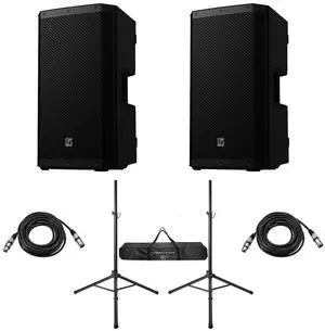 Electro-Voice ZLX-G2 12" 1000W 2-Way Bluetooth Powered Loudspeaker, Black, Pair, Bundle with Stands and Cables