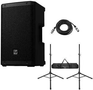 Electro-Voice ZLX-G2 8" 1000W 2-Way Bluetooth Powered Loudspeaker, Black, Bundle with Stands and Cable