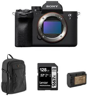 Sony Sony Alpha a7 IV Full Frame Mirrorless Interchangeable Lens Digital 4K Camera, Black - Bundle with 128GB SD Memory Card, Camera Backpack, Extra Battery