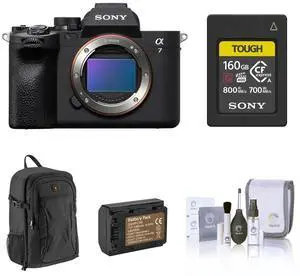 Sony Sony Alpha a7 IV Full Frame Mirrorless Interchangeable Lens Digital 4K Camera, Black - Bundle with 160GB CFexpress Card, Backpack, Extra Battery, Cleaning Kit