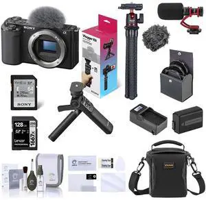 Sony ZV-E10 Mirrorless Camera w/16-50mm Lens, Black w/Vlogger Kit, Essential Acc
